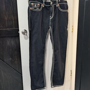 True Religion Men's Deep Blue Jeans with White Stitching Brand New